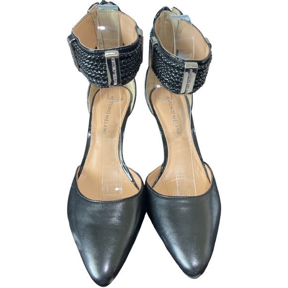 ANTONIO MELANI Shoes Antonio Melanie Black Leather Ankle Strap Zipper Heels Shoes Pumps Like